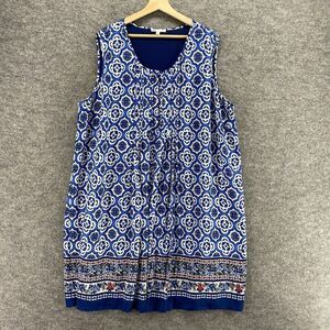 RD2 Dress Women 3X Plus Blue Geometric Shift Short Sleeveless Lined Round Neck